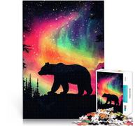 Puzzle da 1000 pezzi per adulti Orso sotto l'aurora boreale Gioco impegnativo e gioco in famiglia Lista dei desideri con Babbo Natale 75x50cm