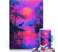 Puzzle da 1000 pezzi per adulti Paesaggio al tramonto con giraffa Gioco intellettuale con pezzi completamente interconnessi di forma casuale 52x38cm