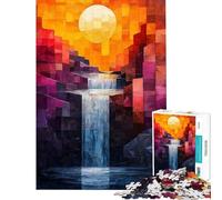 Puzzle da 1000 pezzi per adulti paesaggio astratto con cascata e stile geometrico difficile e stimolante gioco pratico adatto a persone dai 14 anni in su (50x75cm)
