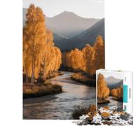 Puzzle da 1000 pezzi per adulti paesaggio autunnale con fiume e alberi dorati Puzzle antistress da 1000 pezzi migliora la memoria compleanno e Natale (50x75cm)