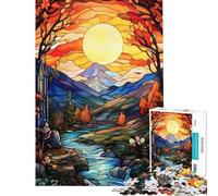 Puzzle da 1000 pezzi per adulti paesaggio autunnale con fiume e vetrata artistica Un rompicapo antistress ideale come regalo (dimensioni 50x75cm)