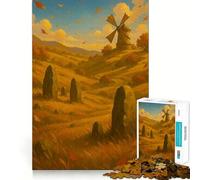 Puzzle da 1000 pezzi per adulti,paesaggio autunnale con mulino a vento e pietre,taglio di alta qualità,attività stimolante per la mente,divertimento e pace,ideale per compleanni e giochi artistici