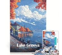 Puzzle da 1000 pezzi per adulti paesaggio autunnale del Lago di Ginevra gioco rilassante assemblaggio di figure lista dei desideri con Babbo Natale 38x26cm