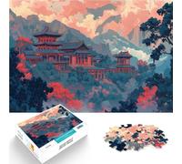 Puzzle da 1000 pezzi per adulti Paesaggio del tempio giapponese Vacanza a casa: uccidere il tempo con poster abbinato e foglio di quiz 75x50cm