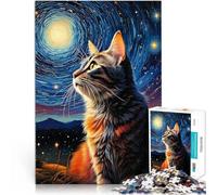 Puzzle da 1000 pezzi per adulti Paesaggio di gatti nella notte stellata Fatto di legno per e da 14 anni in su per il gioco educativo sfida giocattolo Regalo per i compleanni misurare：50x75cm