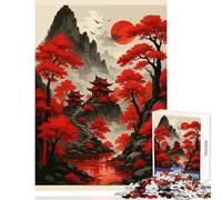 Puzzle da 1000 pezzi per adulti Paesaggio giapponese con alberi rossi e templi Decorazione per la casa Giocattoli Ottimi regali e giocattoli Gioco pratico Ogni pezzo è unico - Dimensioni 50x75cm