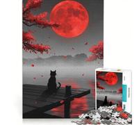 Puzzle da 1000 pezzi per adulti, paesaggio giapponese con luna e gatto, gioco educativo, decorazione da parete, ideale come regalo 50x75cm