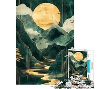 Puzzle da 1000 pezzi per adulti paesaggio giapponese con montagna fiume e luna dorata Gioco educativo ottimo regalo per le vacanze a casa Per passare il tempo (dimensioni 38x26cm)