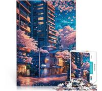 Puzzle da 1000 pezzi per adulti paesaggio giapponese di sakura Sfida di gioco educativo giocattolo con poster abbinato e foglio di quiz 38x26cm
