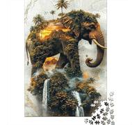 Puzzle da 1000 Pezzi per Adulti Paesaggio Giungla Elefante: Arte dell'Isola dell'Elefante con Cascate Gioco Divertente e Sfidante per la Famiglia Ottimo Regalo 52x38cm/1000 pezzi