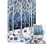 Puzzle da 1000 pezzi per adulti Paesaggio invernale blu e oro in vetro colorato Difficile Duro Migliorare l'amore tra le coppie 38x26cm