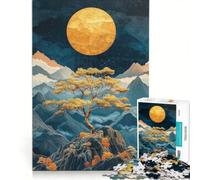Puzzle da 1000 pezzi per adulti, paesaggio montano con albero dorato, gioco per famiglie, rilassante e stimolante per la mente, collezione d'artista, belle arti 50x75cm