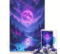 Puzzle da 1000 pezzi per adulti paesaggio montano con fiume illuminato dalla luna al neon gioco educativo attività per famiglie per rafforzare l'amore tra le coppie 38x26cm