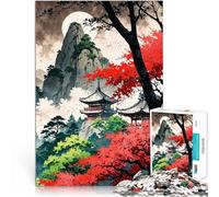 Puzzle da 1000 pezzi per adulti Paesaggio montano del tempio giapponese Divertimento in famiglia Adatto per la decorazione del desktop 52x38cm