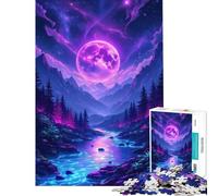 Puzzle da 1000 pezzi per adulti paesaggio montano e fluviale illuminato dalla luna al neon Difficile e stimolante un'opera d'arte Gioco educativo adatto a persone dai 14 anni in su (38x26cm)