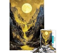Puzzle da 1000 pezzi per adulti paesaggio montano illuminato dalla luna dorata con cascata puzzle per adulti giochi per famiglie sfida impegnativa sfida educativa (dimensioni 38x52cm)