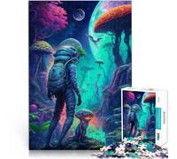 Puzzle da 1000 pezzi per adulti Paesaggio onirico di astronauti alieni Assemblaggio del modello con poster abbinato e foglio di quiz 52x38cm