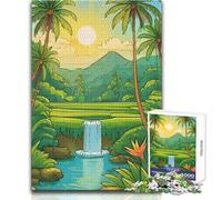 Puzzle da 1000 pezzi per adulti Paesaggio tropicale con cascata e palme Goditi un dolce relax Vestibilità stabile Taglio preciso Dimensioni del giocattolo: 38x26cm