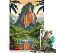 Puzzle da 1000 pezzi per adulti, paesaggio tropicale della giungla con montagna, pezzi ben definiti, gioco di abilità mentale, divertimento e relax, scena natalizia (38x26cm)