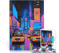 Puzzle da 1000 pezzi per adulti Paesaggio urbano al neon di New York, USA Fatto di carta，Adatto a partire dai 14 anni Vacanza a casa: uccidere il tempo Regali difficili per donne e uomini。