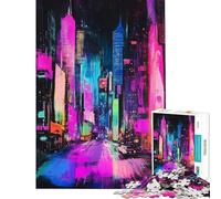 Puzzle da 1000 pezzi per adulti paesaggio urbano al neon disegno da grattare con pastelli gioco per famiglie sfida impegnativa regalo per amici e parenti (dimensioni 38x52cm)