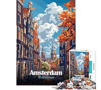 Puzzle da 1000 pezzi per adulti paesaggio urbano di Amsterdam Paesi Bassi gioco artistico gioco intellettuale educativo divertente e spiritoso ideale come regalo di Babbo Natale segreto (38x26cm)