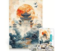 Puzzle da 1000 pezzi per adulti, Pagoda cinese al tramonto, gioco rompicapo, assemblaggio di modelli, per rafforzare l'amore tra le coppie 38x52cm