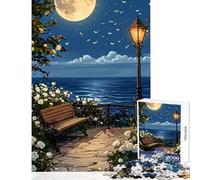 Puzzle da 1000 pezzi per adulti Panchina al mare illuminata dalla luna con rose bianche Giocattoli antistress Regalo di compleanno Gioco educativo Interessante riduzione dello stress 50x75cm