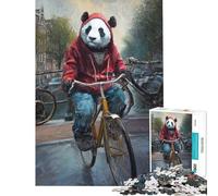 Puzzle da 1000 pezzi per adulti: Panda in bicicletta ad Amsterdam Gioco rompicapo per adulti decorazione da parete compleanno e Natale (dimensioni 38x52cm)