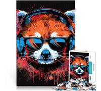 Puzzle da 1000 pezzi, per adulti, panda rossa con cuffie, puzzle, regalo antistress, vacanze a casa, passatempo, adatto per e ragazzi dai 14 anni in su, 26 x 38 cm