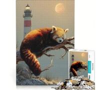 Puzzle da 1000 pezzi per adulti: panda rosso che dorme vicino a un faro gioco rilassante assemblaggio di figure lista dei desideri con Babbo Natale 38x52cm