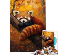 Puzzle da 1000 pezzi per adulti panda rosso in autunno gioco impossibile giocattolo avvincente per coltivare la pazienza regalo per donne e uomini modello da assemblare (dimensioni 38x52cm)