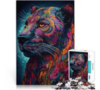 Puzzle da 1000 pezzi per adulti Pantera nell'arte colorata Allena il tuo cervello e le tue mani con poster abbinato e foglio di quiz 75x50cm