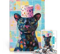 Puzzle da 1000 pezzi per adulti Pantera Nera con cappello di carta igienica Gioco pratico Attività divertenti a casa, regali di compleanno, regali di viaggio, 38x26cm