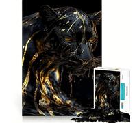 Puzzle da 1000 pezzi per adulti,Pantera Nera,con gocce d'oro,decorazione a incastro,gioco cognitivo divertente,gioco di pace,attività per compleanno 38x52cm