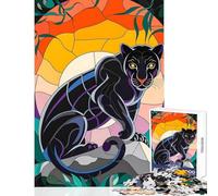 Puzzle da 1000 pezzi per adulti Pantera nera in vetro colorato Giocattoli antistress Ottimi regali e giocattoli Gioco educativo Interessante riduzione dello stress Dimensioni 38x52cm