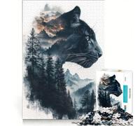 Puzzle da 1000 pezzi per adulti, Pantera Nera, Montagna, Doppia Esposizione, Gioco pratico, Antistress, Ideale come regalo per tutta la famiglia 50x75cm