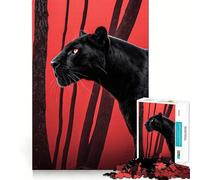 Puzzle da 1000 pezzi per adulti Pantera Nera nella foresta rossa,gioco di logica e pensiero logico,ideale per il tempo libero,con soggetto natalizio 38x52cm