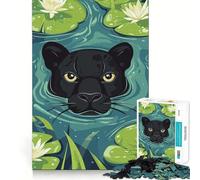 Puzzle da 1000 pezzi per adulti Pantera Nera nello stagno delle ninfee Gioco di precisione con bordi perfetti,stimolante per la mente,ideale per momenti di relax,con soggetto natalizio 50x75cm