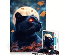 Puzzle da 1000 pezzi per adulti Pantera Nera sotto la luna piena,gioco di logica e pensiero creativo,ideale per il tempo libero,con soggetto natalizio 38x26cm