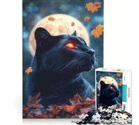 Puzzle da 1000 pezzi per adulti, Pantera Nera sotto la luna piena, gioco rompicapo, difficile, per rafforzare l'amore tra le coppie 50x75cm