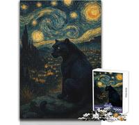 Puzzle da 1000 pezzi per adulti Pantera Nera sotto un cielo notturno stellato, ma divertente e umoristico gioco educativo regalo per donne e uomini (dimensioni 38x52cm)