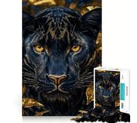 Puzzle da 1000 pezzi per adulti Pantera Nera tra le Rose Dorate Decorazione elegante e funzionale,attività stimolante per la mente,gioco rilassante,regalo perfetto per le festività 38x52cm
