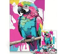 Puzzle da 1000 pezzi per adulti: pappagallo colorato su un ramo con schizzi di vernice, gioco educativo, migliora la memoria, compleanno e Natale 50x75cm