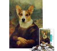Puzzle da 1000 pezzi per adulti parodia della Gioconda con cane Corgi puzzle per adolescenti giochi per famiglie vacanze a casa compleanno e Natale (dimensioni 50x75cm)
