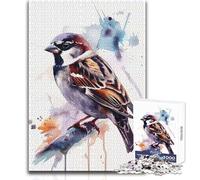 Puzzle da 1000 pezzi per adulti Passero Acquerello Goditi un dolce relax e svago Vestibilità stabile Taglio preciso Dimensioni del giocattolo: 38x52cm