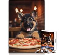 Puzzle da 1000 pezzi per adulti Pastore tedesco Cucciolo di pizza Rilassati durante il tempo libero Taglio netto senza cuciture Giocattolo ad incastro Dimensioni 38x26cm