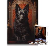 Puzzle da 1000 pezzi per adulti, Pastore tedesco nero su trono, rilassante, per il tempo libero, preciso, ad incastro, di precisione, dimensioni: 38x26cm