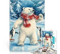 Puzzle da 1000 pezzi per adulti Pattinaggio sul ghiaccio dell'orso polare Gioco impegnativo è ideale come regalo per tutta la famiglia 52x38cm