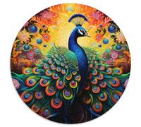 Puzzle da 1000 pezzi per adulti, pavone psichedelico, puzzle rotondo in cartone, sviluppa la coordinazione occhio-mano, perfetto come regalo di compleanno (67,5x67,5 cm)